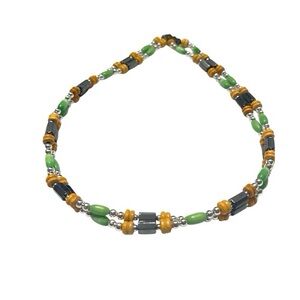Handmade Magnetic Hematite with Green & wooden beads